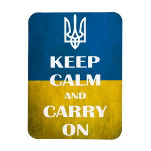 Behållans lugn och fortsätt med ukrainska emblemet magnet