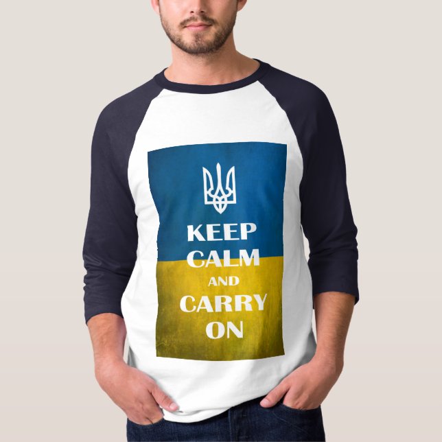 Behållans lugn och fortsätt med ukrainska emblemet t shirt (Framsida)