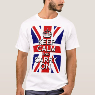 behållans Lugn och fortsätt med Union Jack Flagga Tee