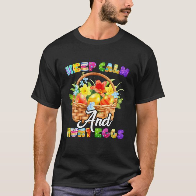 Behållans Lugn och Hunt Eggs Påskägg Glad påsk D T Shirt (Framsida)
