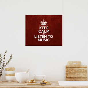 Behållans Lugn och lyssna på musik, rött läder, Kr Poster