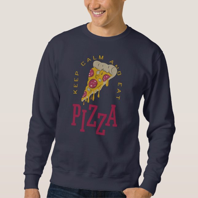 Behållans Lugn och mat Pizza Funny Food Ord Lång Ärmad Tröja (Framsida)
