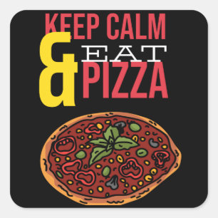 Behållans Lugn och mat Pizza Fyrkantigt Klistermärke