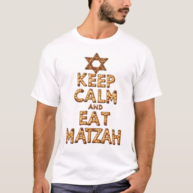 Behållans Lugn och mata Matzah Funny Passover-desi T Shirt (Framsida)