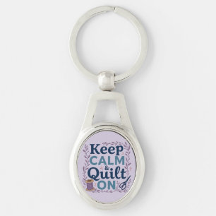 Behållans Lugn och Quilt on Vintage Syning Älskare Ovalt Silverfärgad Nyckelring