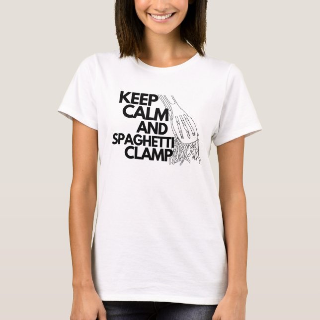 Behållans lugn och spaghetti-klämma t shirt (Framsida)