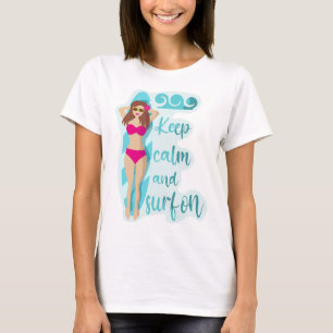 Behållans lugn och surfa på brunettflicka t shirt