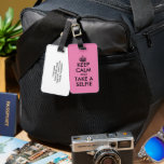 Behållans lugn och ta en elak, rolig reseturism bagagebricka<br><div class="desc">Behålla lugn och ta en selfie, rolig reseturism Luggage Tag. Personligens bagageetikett för påsar och resväskor. Modern typografi med krona. Skapa din egen lugn för coolans Behålla och fortsätt citera. Bakgrunden färg och texten kan ändras. Resa humor/turistskämt för att resa manar och kvinnor. Också underbar för pilot-, steward- eller stewarinna....</div>