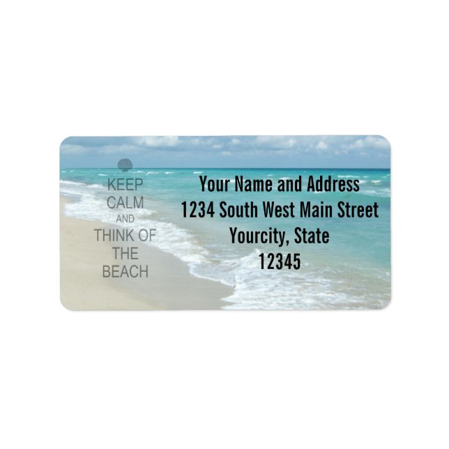 Behållans Lugn och Tänka av stranden Adressetikett (Framsidan)