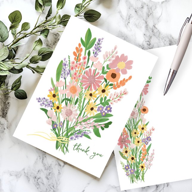 Behållare för handmålad Anpassningsbar för babyklä Tack Kort (Wildflowers Handpainted Custom Baby Shower Thank You Note Card
)