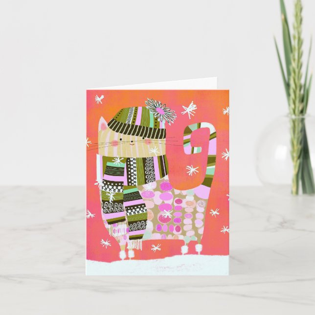 Behållarkort för finare Winter Cat BLANK Tack Kort (Framsida)