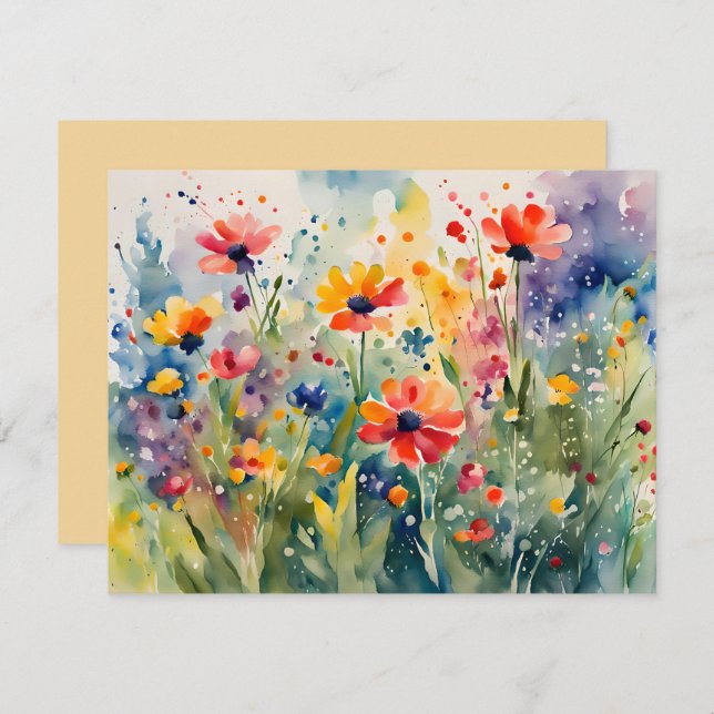 Behållarkort för vattenfärg Vår Blommigt Blommor Tack Kort (Fram/baksida)