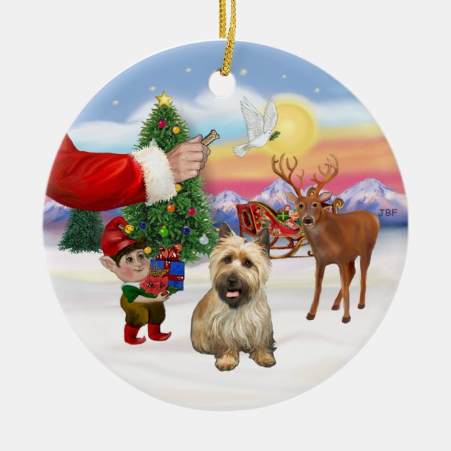 Behandla en kairn Terrier (svart mask) Julgransprydnad Keramik (Framsidan)