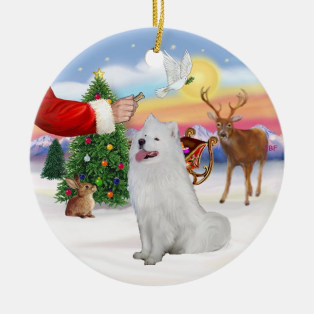Behandla en Samoyed (#1) Julgransprydnad Keramik (Framsidan)