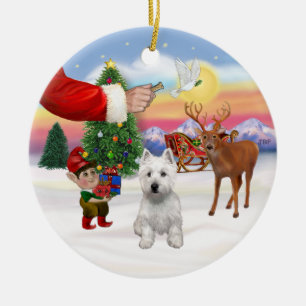 Behandla en Väster Highland Terrier Julgransprydnad Keramik