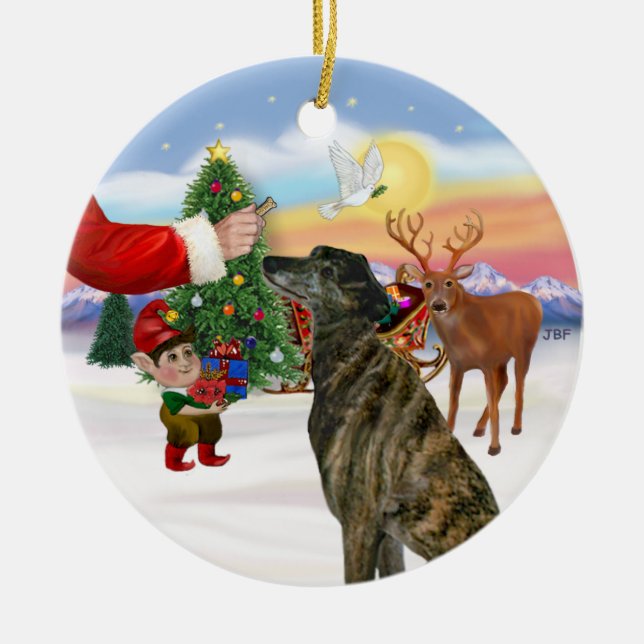 Behandla ett Brindle Greyhound Julgransprydnad Keramik (Framsidan)