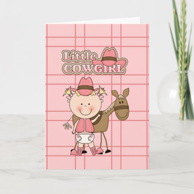 Behandla som ett barn lite cowgirlen med henne kort (Framsida)