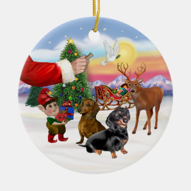 Behandla två doachshunds julgransprydnad keramik (Framsidan)