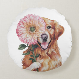 Behandlande illustration av golden Retriever Water Rund Kudde