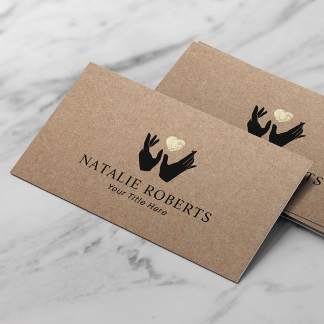 Behandling av Händer och hjärtmassage Rustic Kraft Visitkort (Skapare uppladdad)