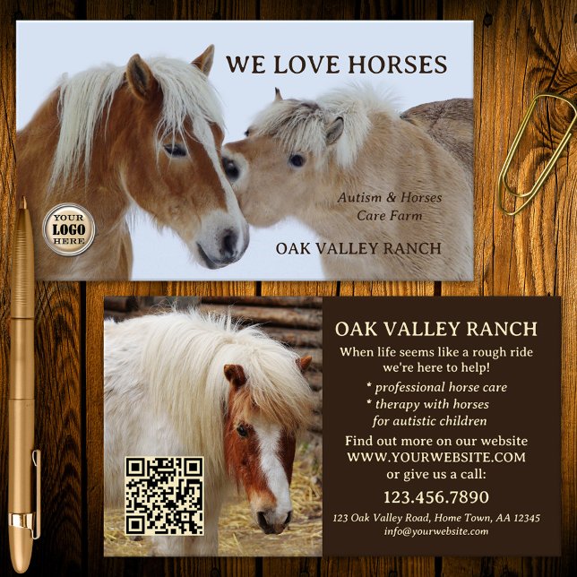 Behandling av häst och autism visitkort (Horse care and autism therapy equine business card with ponies for horse lovers)