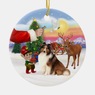 Behandling av Shetland Sheepdog (#7) Julgransprydnad Keramik