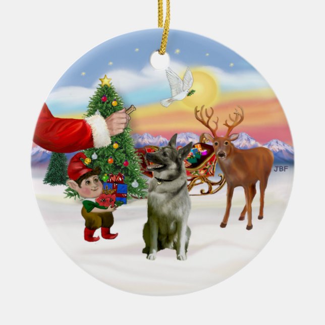 Behandlingen av en norsk elkhound julgransprydnad keramik (Framsidan)