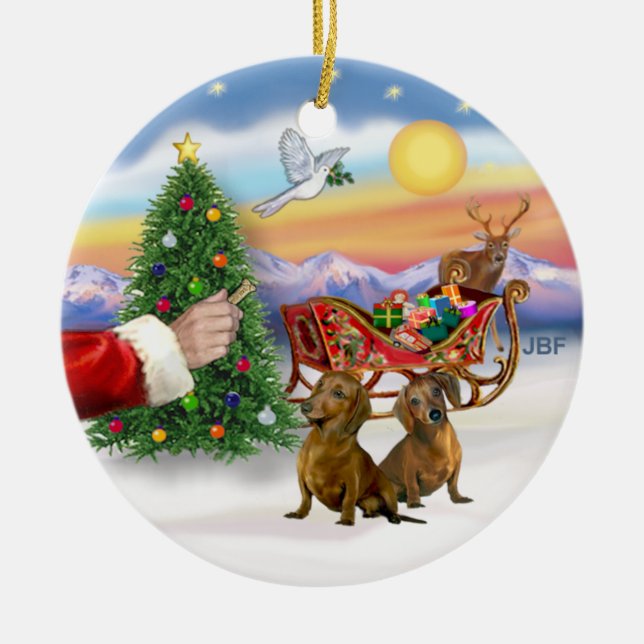 Behandlingen för två doseringsskåp (röd/brun) julgransprydnad keramik (Framsidan)