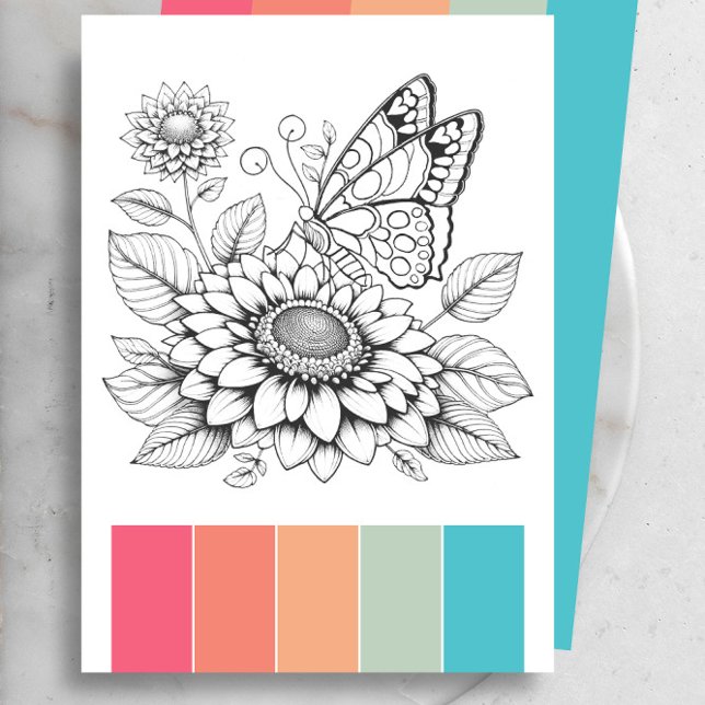 Behandlingssidor för Butterfly Art-färgkort Inbjudningar (Adult coloring pages with color scheme by Victoria Grigaliunas of Do Tell A Belle)