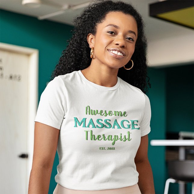Behandlingstext för fetstil Grönt T Shirt (Awesome Massage Therapist Customized T-Shirt)
