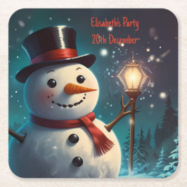 Behärskad inbjudan till Snögubbe-partiet - Festive Underlägg Papper Kvadrat