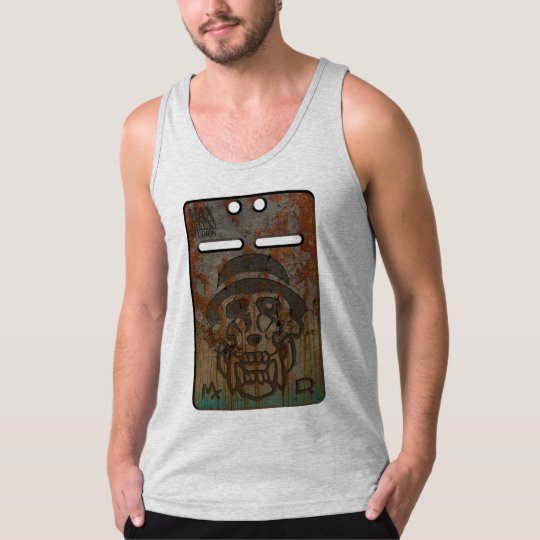 Behatted mandrill skull dog tag tanktop
