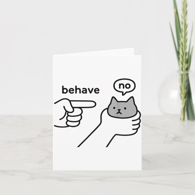 Behave No Funny Cat Meme Cartoon Design  Kort (Framsida)