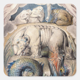 Behemoth och Leviathan William Blake 1825 Fyrkantigt Klistermärke