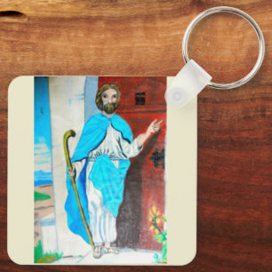 "BEHOLD, JAG STÄLLER PÅ DÖRREN OCH KNOCK"-nyckelke Nyckelring