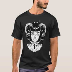 Behörnad Djävul Satanisk Halloween Glitch Goth Emo T Shirt