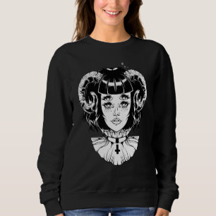 Behörnad Djävul Satanisk Halloween Glitch Goth Emo T Shirt