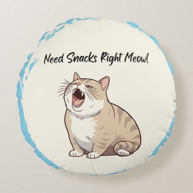 Behov av Högerna Snacks Meow RoundThrow Pillow Rund Kudde (Framsidan)
