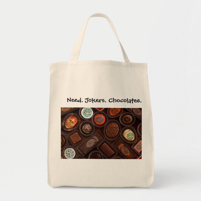 Behov. Jokers. Choklader. Livsmedel Totebag. Tygkasse (Framsidan)