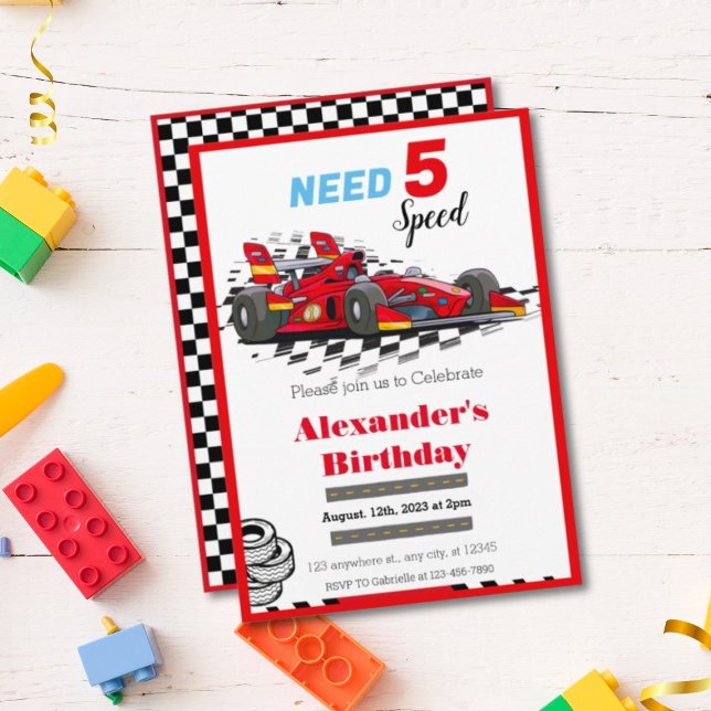 Behöver 5 Speed Red Racingbil Inbjudningar (Skapare uppladdad)