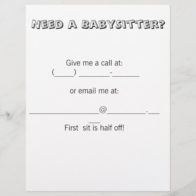 Behöver du en BabySitter? Reklamblad (Framsidan)