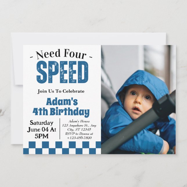 Behöver du fyra Speed Boy 4e födelsedagen Party Ph Inbjudningar (Framsida)