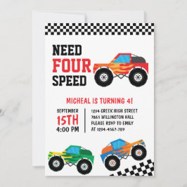 Behöver fyra hastighetsmonster Truck Race Car 4:e Inbjudningar