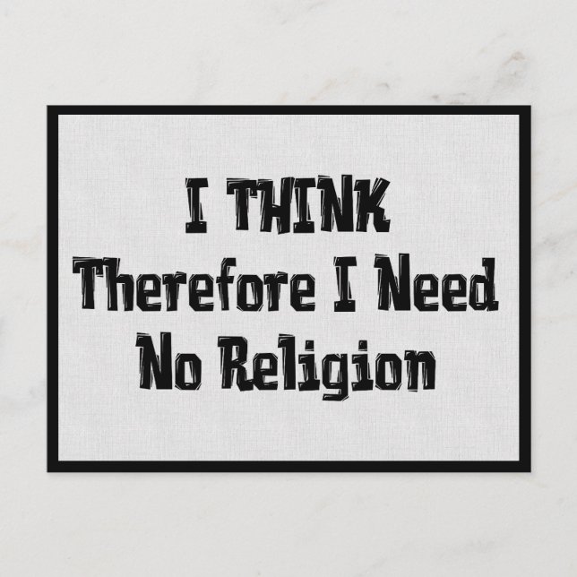 Behöver inte religion vykort (Framsida)