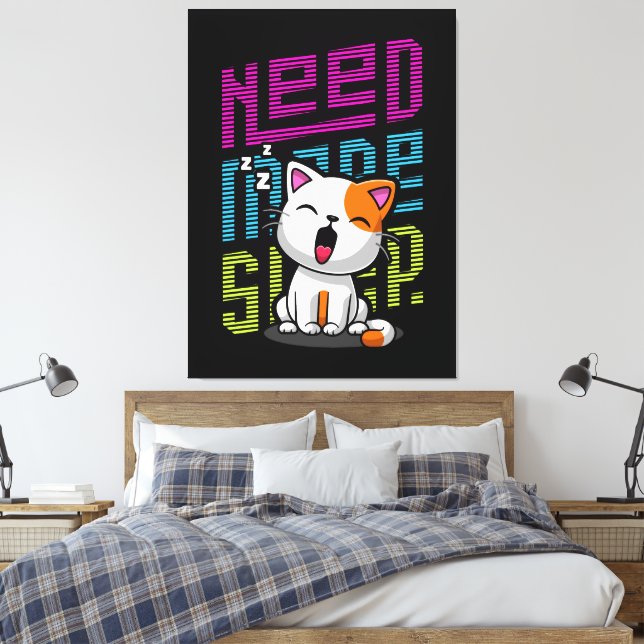 Behöver mer strömsparläge | Funny Cat söt yawn-utt Canvastryck (Insitu (sovrum))