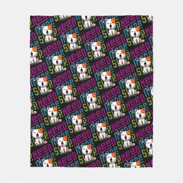 Behöver mer strömsparläge | Funny Cat söt yawn-utt Fleecefilt (Framsidan)