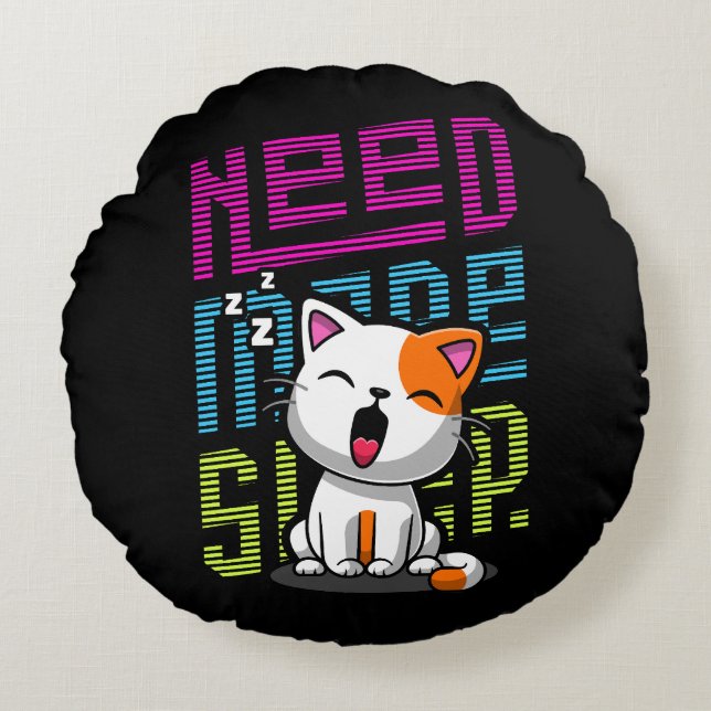 Behöver mer strömsparläge | Funny Cat söt yawn-utt Rund Kudde (Framsidan)