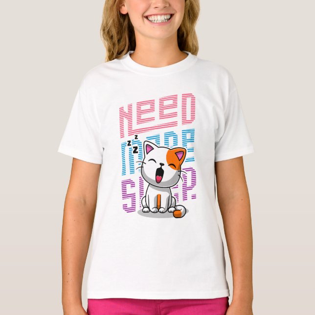 Behöver mer strömsparläge | Funny Cat söt yawn-utt T Shirt (Framsida)