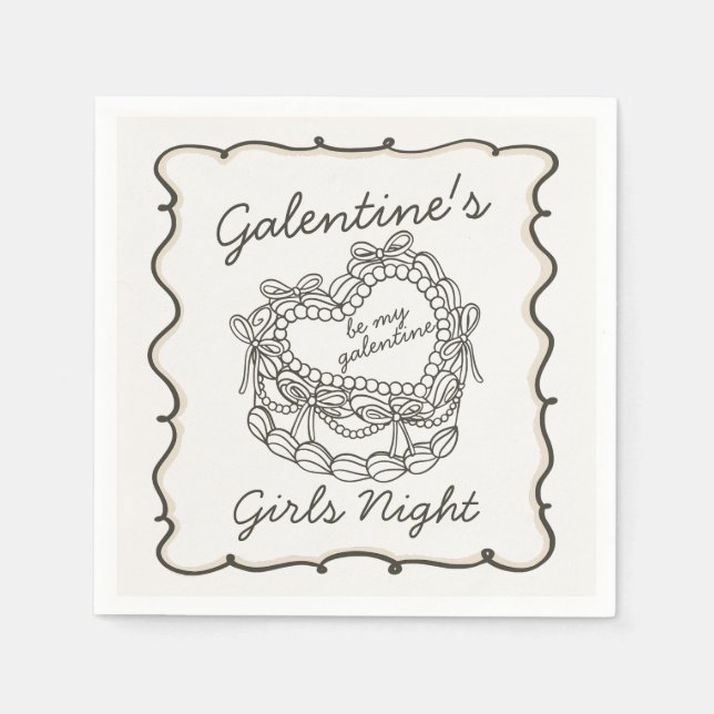 Beig båge Retro hjärta Coquette tårta Galentines Pappersservett (Framsidan)