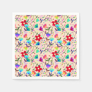 Beig bakgrunds färgstark blommönster pappersservett